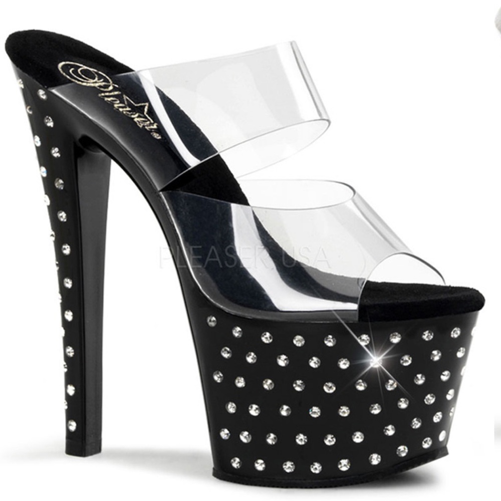 NEW PLEASERS RHINESTONE STUDDED PLATFORM SLIDE